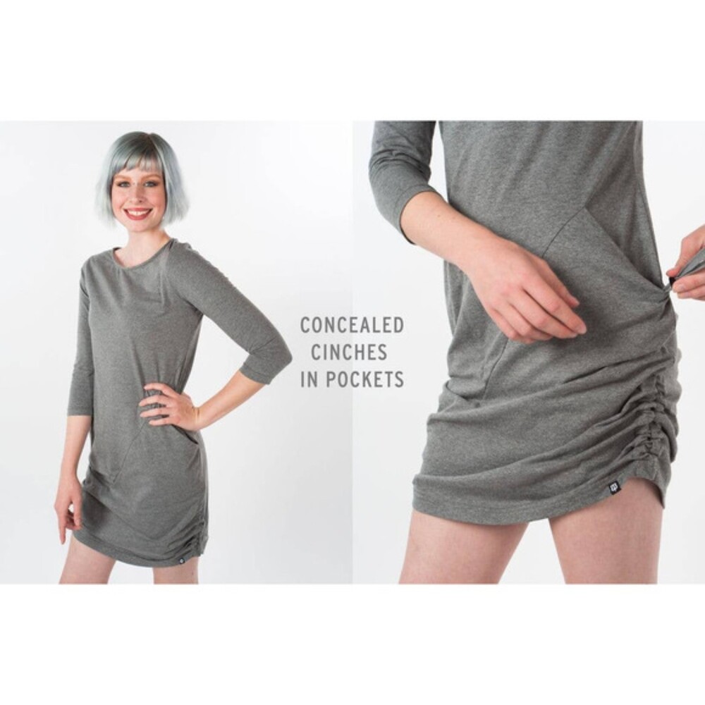 Betabrand 30 Day Travel Knit Dress Gray Ruched 3/4 Sleeve XS - Picture 2 of 11